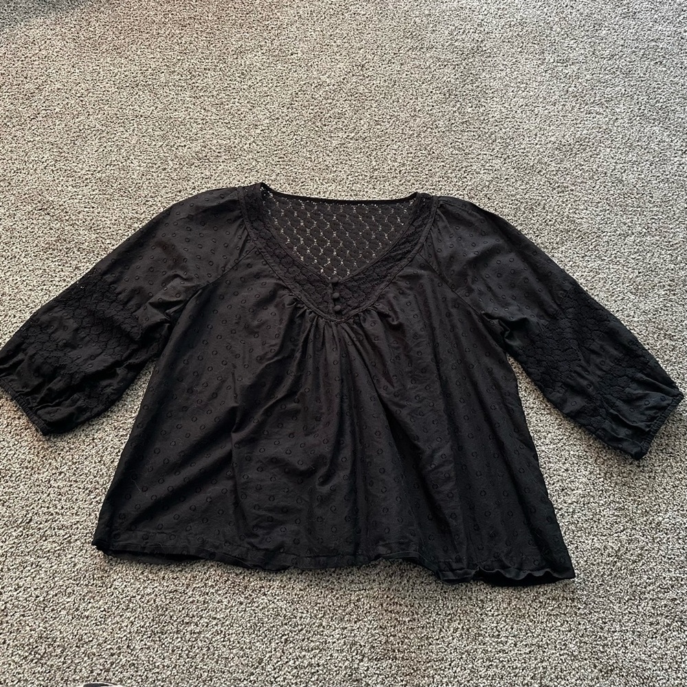 TORRID 00 0X XL Black Poplin Blouse Lace & Dot Detail R $59 - Picture 3 of 13